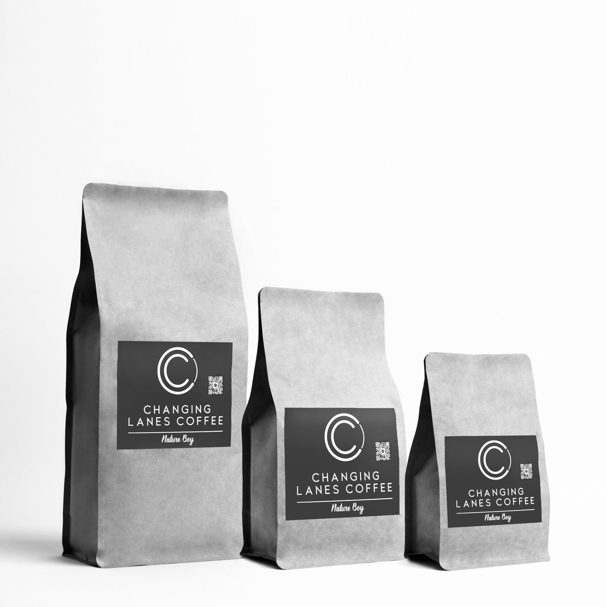 Nature Boy Coffee Beans x3 Sizes Black & White Product Photo by Changing Lanes Coffee
